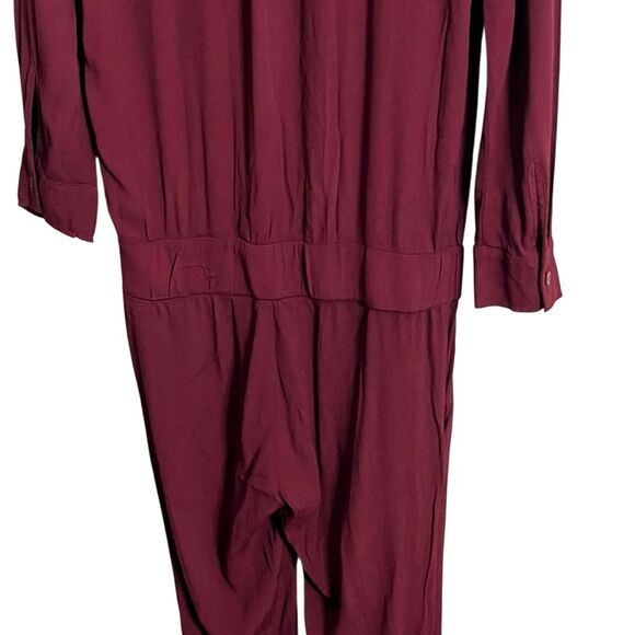 MONROW NWT Crepe Jumpsuit Women’s XS Bordeaux Long Sleeve Button Waist Work - Picture 7 of 12